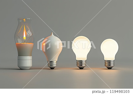 Three types of light bulbs are next to each other on a table 119498103