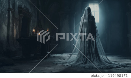 Ghost in Abandoned Castle Hall 119498171