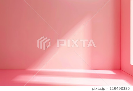 A pink cube is currently sitting on top of a pink table 119498380