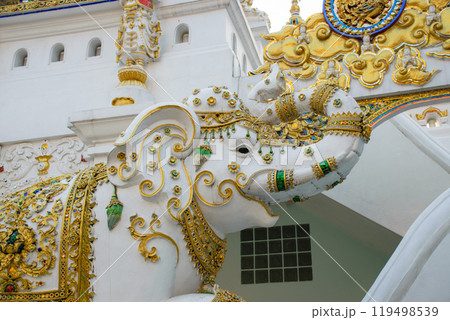 Beautiful view of elephant in white and gold, at Wat Ratchaburana 119498539