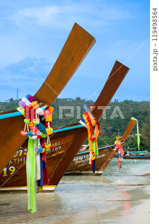 Longtail at beach of Koh Phi Phi Don. Longtail at beach of Koh Phi Phi Don. 119498564