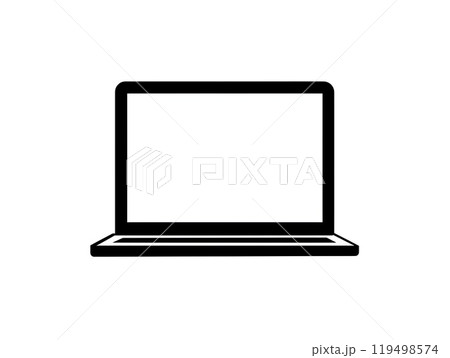 A black and white drawing of a laptop with a white screen 119498574