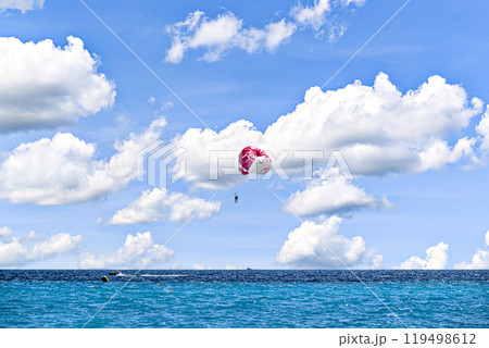 Parasailing on the beach in Nice, French Riviera, Cote d'Azur, France Parasailing on the beach in Nice, French Riviera, Cote d'Azur, France 119498612