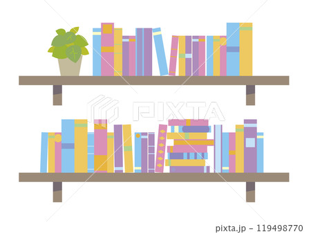 壁掛けの本棚に並べた本と観葉植物 119498770