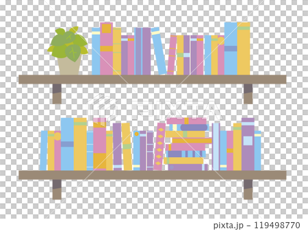 壁掛式書架上排列著書籍和室內植物 119498770