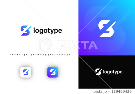 Sporty futuristic angular logo. Sharp geometric dynamic edges letter s. Minimalist innovative emblem for tech, game app, music, sport, design agency, digital space identity. Vector illustration 119499429