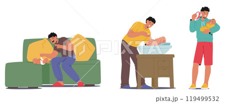 Loving Father Engages In Heartwarming Moments With Newborn, From Bathing To Playtime, Highlighting Parenthood 119499532