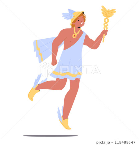 Colorful Illustration Depicting Hermes The Ancient Greek God Known For His Speed And Cunning Holding His Iconic Caduceus Colorful Illustration Depicting Hermes The Ancient Greek God Known For His Speed And Cunning Holding His Iconic Caduceus 119499547