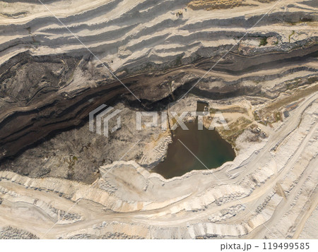 Deep opencast coal mine with many spiral roads. Aerial view 119499585