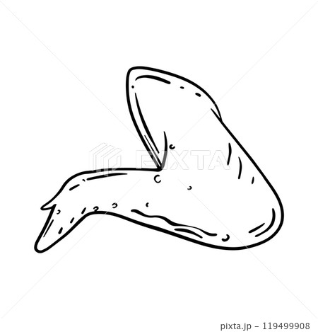 Fried chicken wings illustration. Street fast food drawing in line art style isolated on white background. Graphic Vector illustration outline doodle icon. Decoration for menus, signboards, showcases Fried chicken wings illustration. Street fast food drawing in line art style isolated on white background. Graphic Vector illustration outline doodle icon. Decoration for menus, signboards, showcases 119499908