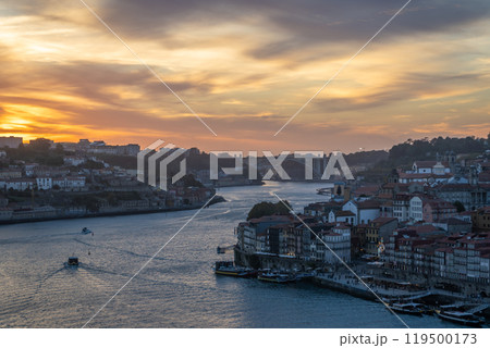 Porto City, Vila Nova de Gaia and Douro River at Sunset Porto City, Vila Nova de Gaia and Douro River at Sunset 119500173
