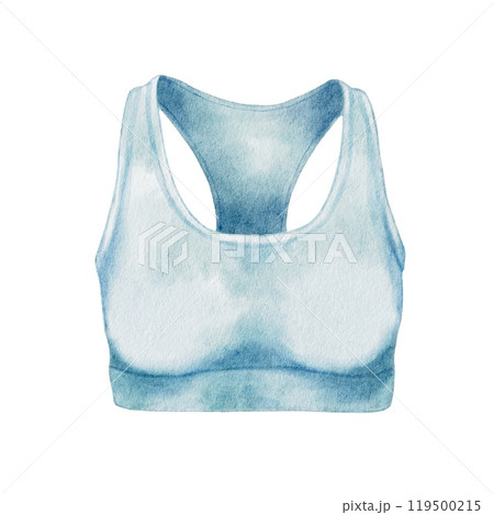 Sportswear, blue top, element on white. Watercolor illustration tennis uniform for the printing of tennis clubs, booklets, brochures. Sportswear, blue top, element on white. Watercolor illustration tennis uniform for the printing of tennis clubs, booklets, brochures. 119500215