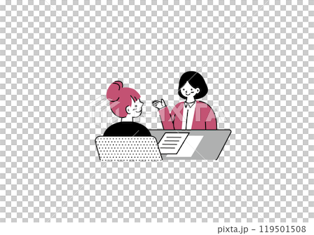 Illustration of a girl receiving an explanation 119501508