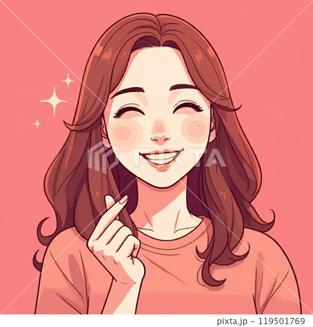 片手で指ハートする笑顔の女性　AI生成素材 119501769