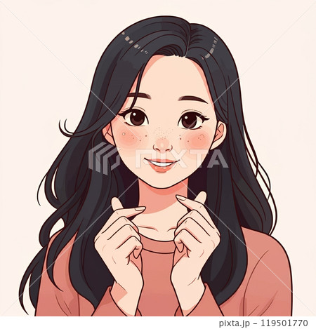 両手で指ハートする女性　AI生成 119501770