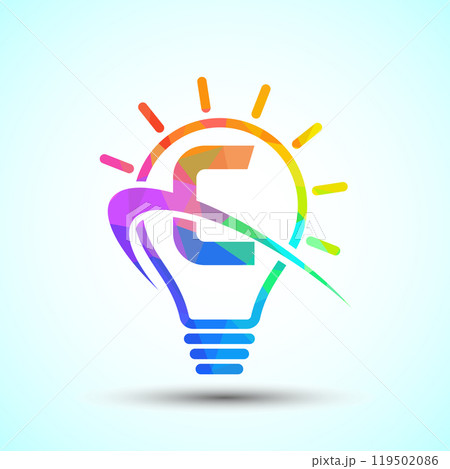 English alphabet with light bulb and swoosh. Electric bulb logo template. Low poly electricity logo 119502086