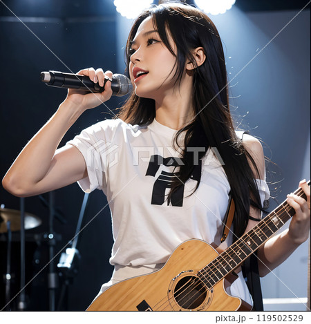 ギターを弾き歌う女性シンガー 119502529