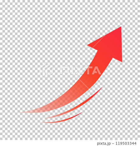 動きのある、上昇する赤いグラデーションの矢印　 119503344