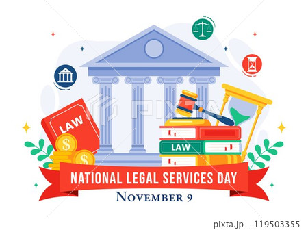 National Legal Services Day Vector Illustration featuring Scales and law books to Justice and Equal Rights for Everyone in Society in a Background National Legal Services Day Vector Illustration featuring Scales and law books to Justice and Equal Rights for Everyone in Society in a Background 119503355