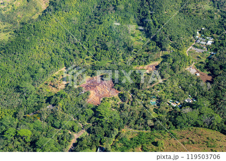 Aerial View of the Seven Colored Earths of Chamarel, Mauritius. Aerial View of the Seven Colored Earths of Chamarel, Mauritius. 119503706