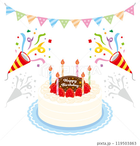 バースデーケーキとクラッカーのセット 119503863