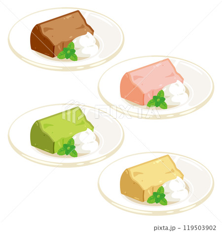 皿に盛られたカットシフォンケーキセット 皿に盛られたカットシフォンケーキセット 119503902