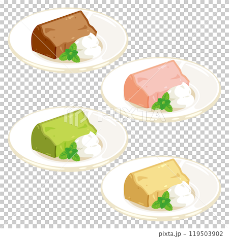 皿に盛られたカットシフォンケーキセット 皿に盛られたカットシフォンケーキセット 119503902