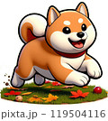 秋の野原を笑顔で駆け回る柴犬 119504116