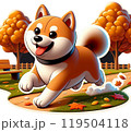 秋の野原を笑顔で駆け回る柴犬 119504118