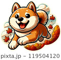秋の野原を笑顔で駆け回る柴犬 119504120