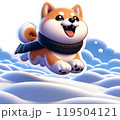 冬の空を笑顔で駆け回る柴犬 119504121