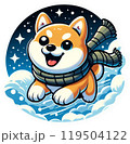 冬の空を笑顔で駆け回る柴犬 119504122