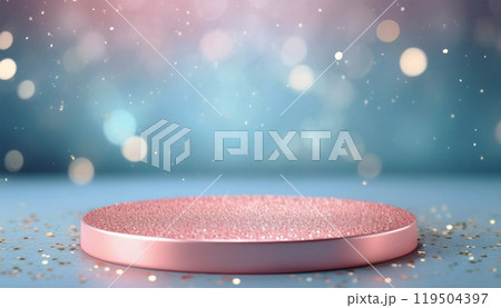 キラキラした水色の背景にピンク色のステージ キラキラした水色の背景にピンク色のステージ 119504397