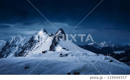 【リアルな風景】夜の雪山の風景画像 119504557