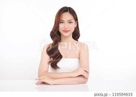 Beautiful young asian woman with clean fresh skin on white background, Face care, Facial treatment, Cosmetology, beauty and spa, Asian women portrait. 119504633