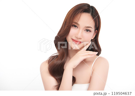Beautiful young asian woman with clean fresh skin on white background, Face care, Facial treatment, Cosmetology, beauty and spa, Asian women portrait. 119504637