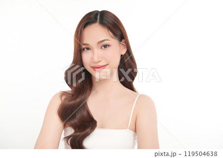 Beautiful young asian woman with clean fresh skin on white background, Face care, Facial treatment, Cosmetology, beauty and spa, Asian women portrait. Beautiful young asian woman with clean fresh skin on white background, Face care, Facial treatment, Cosmetology, beauty and spa, Asian women portrait. 119504638