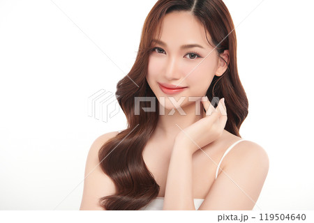 Beautiful young asian woman with clean fresh skin on white background, Face care, Facial treatment, Cosmetology, beauty and spa, Asian women portrait. Beautiful young asian woman with clean fresh skin on white background, Face care, Facial treatment, Cosmetology, beauty and spa, Asian women portrait. 119504640