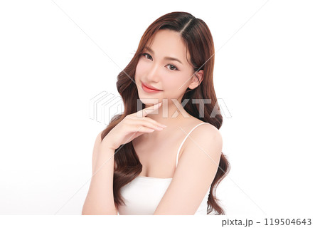 Beautiful young asian woman with clean fresh skin on white background, Face care, Facial treatment, Cosmetology, beauty and spa, Asian women portrait. Beautiful young asian woman with clean fresh skin on white background, Face care, Facial treatment, Cosmetology, beauty and spa, Asian women portrait. 119504643
