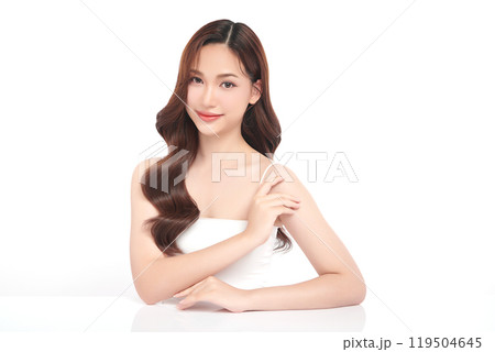 Beautiful young asian woman with clean fresh skin on white background, Face care, Facial treatment, Cosmetology, beauty and spa, Asian women portrait. 119504645