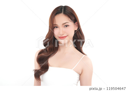 Beautiful young asian woman with clean fresh skin on white background, Face care, Facial treatment, Cosmetology, beauty and spa, Asian women portrait. 119504647