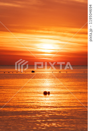Beautiful red and orange sunrise over the sea. 119504694