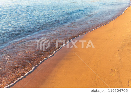 Soft wave of the sea on the sandy beach. 119504706