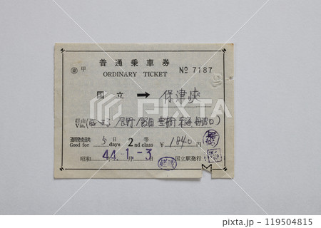 国鉄　国立→保津峡　出札補充乗車券　昭和44年国立駅発行　鉄道資料 119504815