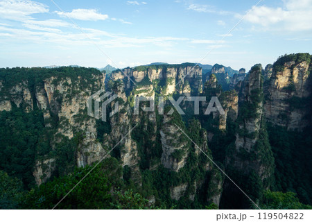 Tianzi Shan Mountain column karst at Wulingyuan Scenic Area, Zhangjiajie National Forest Park, Hunan, China 119504822