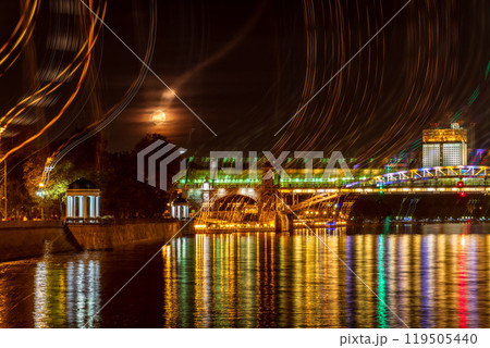 Pushkinskiy bridge with night illumination. Bridge to Gorky Park. 119505440