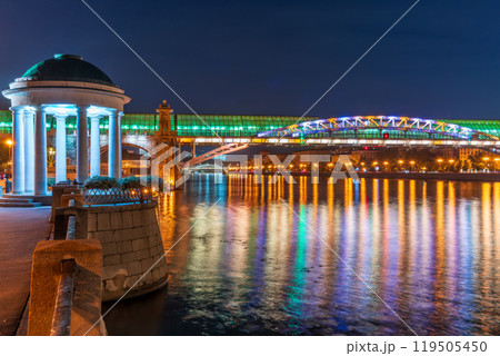 Pushkinskiy bridge with night illumination. Bridge to Gorky Park. 119505450