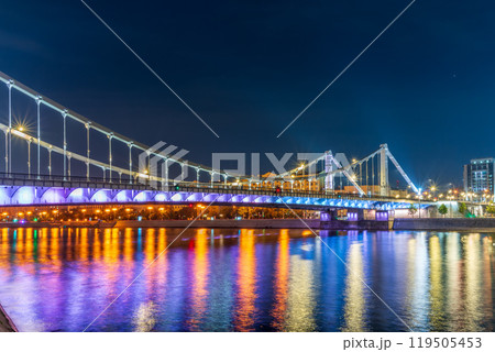 Krymsky Bridge or Crimean Bridge in Moscow at summer night 119505453
