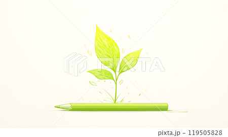 黄緑色の色鉛筆から生える芽のイラスト 黄緑色の色鉛筆から生える芽のイラスト 119505828
