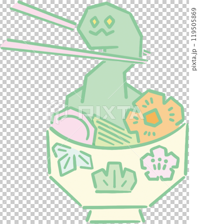 New Year 2025 Snake Ozoni Kagamimochi Year of the Snake Snake Hand-drawn Cute Decoration Illustration 119505869